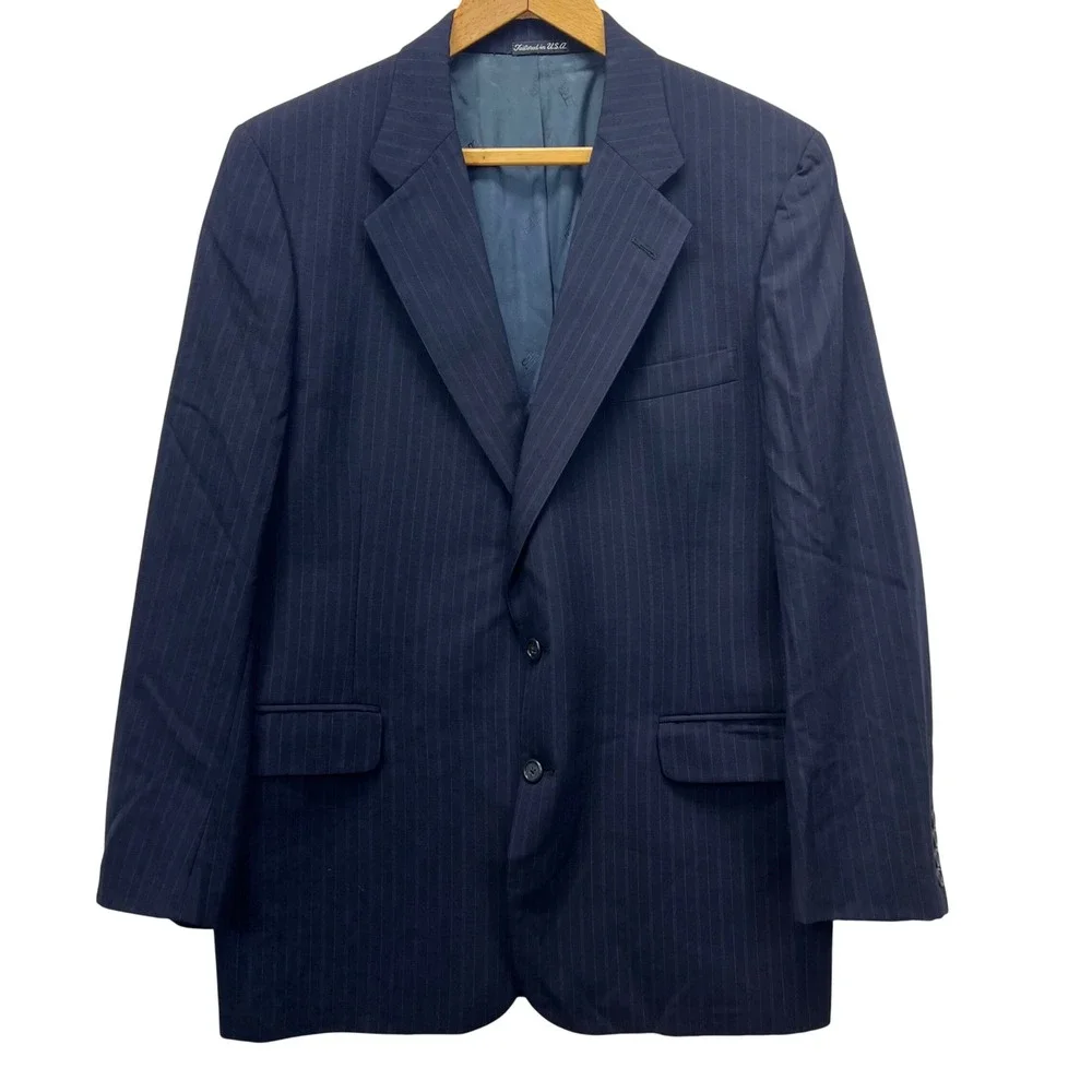 Daks London New York Wool‎ Blazer VTG Mens Navy Pinstripe Suit Jacket 44R USA
